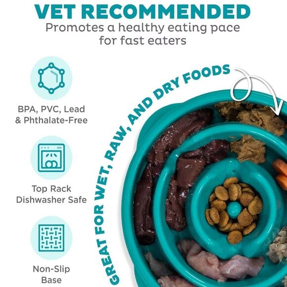 NWT Outward Hound Slo Bowl Turquoise Blue LARGE Slow Feeder Anti Bloat Dog Bowl - Picture 5 of 9